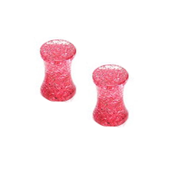 Red Glitter Flared Tunnel Plug (4 G) Sparkling Acrylic (5 mm)