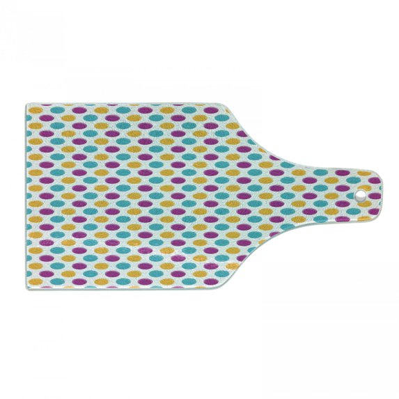 Polka Dot Cutting Board, Retro Design Circular Rounds on Plain Backdrop, Decorative Tempered Glass Cutting and Serving Board, in 3 Sizes, by Ambesonne