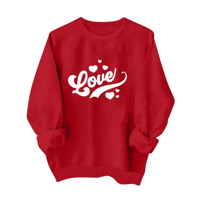 Penkiiy Chandails en Molleton de la Saint-Valentin pour Femmes - Mignon Chandail en Molleton de la Saint-Valentin Décontracté Cœur Pull Grahic TP Rouge