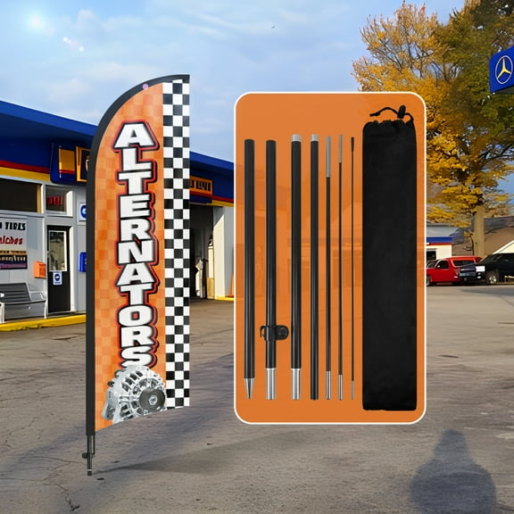 QSUM Alternators Themed Feather Flag, 8.2FT Alternators Advertising Swooper Flag,  Auto Parts Store Business Sign