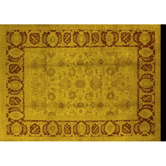 Ahgly Company Machine Washable Indoor Rectangle Oriental Yellow Traditional Area Rugs, 5' x 7'