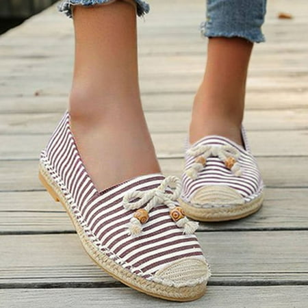 

Aayomet Shoes for Women Sling Back Canvas Leisure Bow Shoes Slip Women Breathable Beaded Sole On Casual Striped Straw Women s Red 9.5