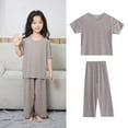 thumbnail image 2 of Coerni Girls Summer 2 Piece Outfits Boys Short Sleeve Tshirt Pants Set Wide Leg Plain Soft Kids Matching Outfit Loose, 2 of 9