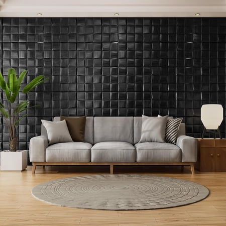 YANGKJ Black Textured Foam Self-Adhesive 3D Wall Panels - 20 PCS Peel and Stick Brick Wallpaper for Interior Wall Decor Kitchen and Bathroom Decoration - 13.7”x13.7”