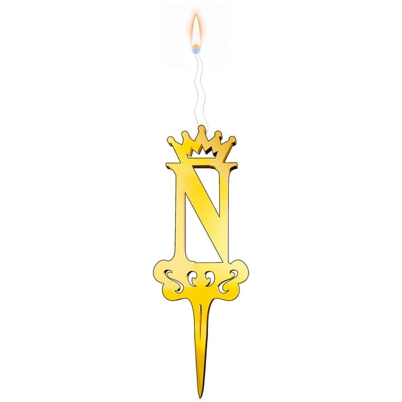 Gold Glitter Letter N - Luxury Cake Topper Candle for Birthdays, Weddings & Anniversaries - Reusable Food Safe Acrylic, Shiny Mirror Finish - Happy Birthday Cake Topper Décor
