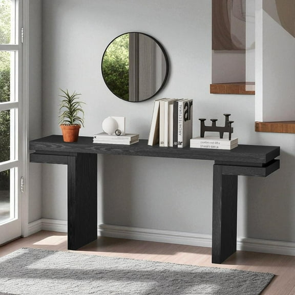 GZXS Modern Minimalist Entryway Console Table in Black, 66-Inch Long Sofa Table Behind Couch for Living Room, Hallway, Foyer