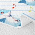 thumbnail image 5 of Feelyou Kawaii Music Shark Quilt King for Boys Girls, Striped Animal King Coverlet Set, White Blue, 3 Pieces, 5 of 7