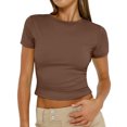 thumbnail image 3 of T-shirts Courts pour Femmes 3 Pcs, T-Shirts à Manches Courtes pour Femmes, Basiques, Coton, T-Shirts à Manches Longues pour Femmes, Hauts d'Extérieur, Coupe Ajustée, Chandails de Course, Hauts Courts, 3 of 8