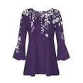 thumbnail image 4 of Purple Women's Long Sleeve T-shirt, Summer Tops For Women 2025 Trendy Boho Floral Print Tunic Shirts 7 Sleeve V Neck Tshirt Casual Loose Blouse,Women's Long sleeve T-shirt XL, 4 of 5