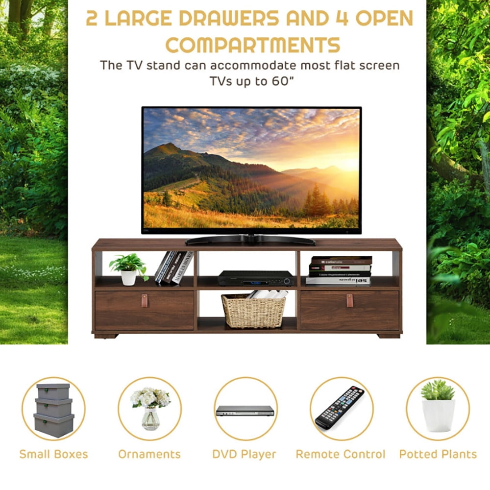 Finihen TV Stand, TV Cabinet, TV Stand Entertainment Media Center Console for TV's up to 60 Inch with Drawers, Media Entertainment Center with Storage, for Living Room, Bedroom, Walnut