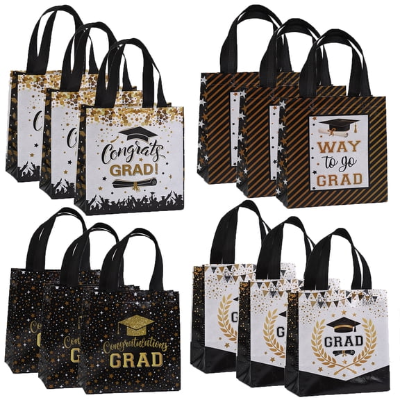 12 pack Graduation Gift Bags with Handles Class of 2026 Grad Non Woven Gift Bag, Congratulations Party Favor Bags for High School, College, 8th Grade