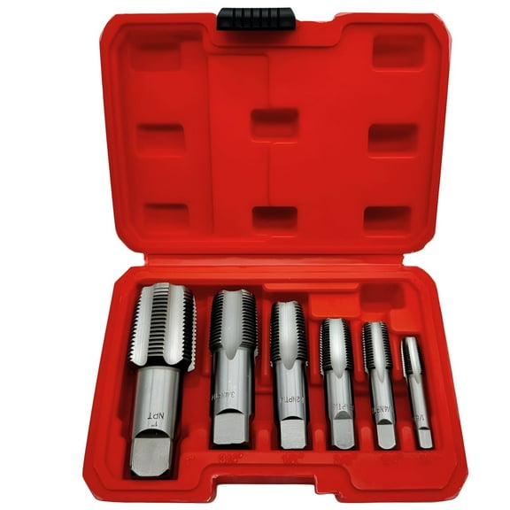 6-Piece NPT Pipe Thread Repair Kit, Pipe Extractor Tool Set, Includes 6 Sizes, for Repairing Damaged Pipe Threads, Quality Steel Construction, Compact Storage Case