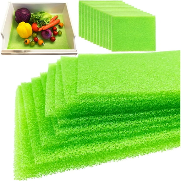 12-Pack Vegetable and Fruit Life Extender Fridge Shelf Sponge Liner, 12"x15" Cuttable, Washable, & Reusable Refrigerator Mat, Ventilation to Keep Produce Fresh Longer Prevents Spoilage