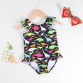 thumbnail image 2 of LNMQLPDBS Girls One Piece Swimsuits Cartoon Dinosaur Printed Ruffle Trim Fly Sleeve Bodysuit Baby Girl Swimsuit 12-18 Months Toddler Summer Beach Bathing Suits Cute Swimwear for Vacation, 2 of 6