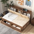 thumbnail image 2 of Euroco Wood Twin Size Captain Bed with Upholstered Headboard Shelves and Drawers,USB Charging Staion Daybed for Bedroom, 2 of 13