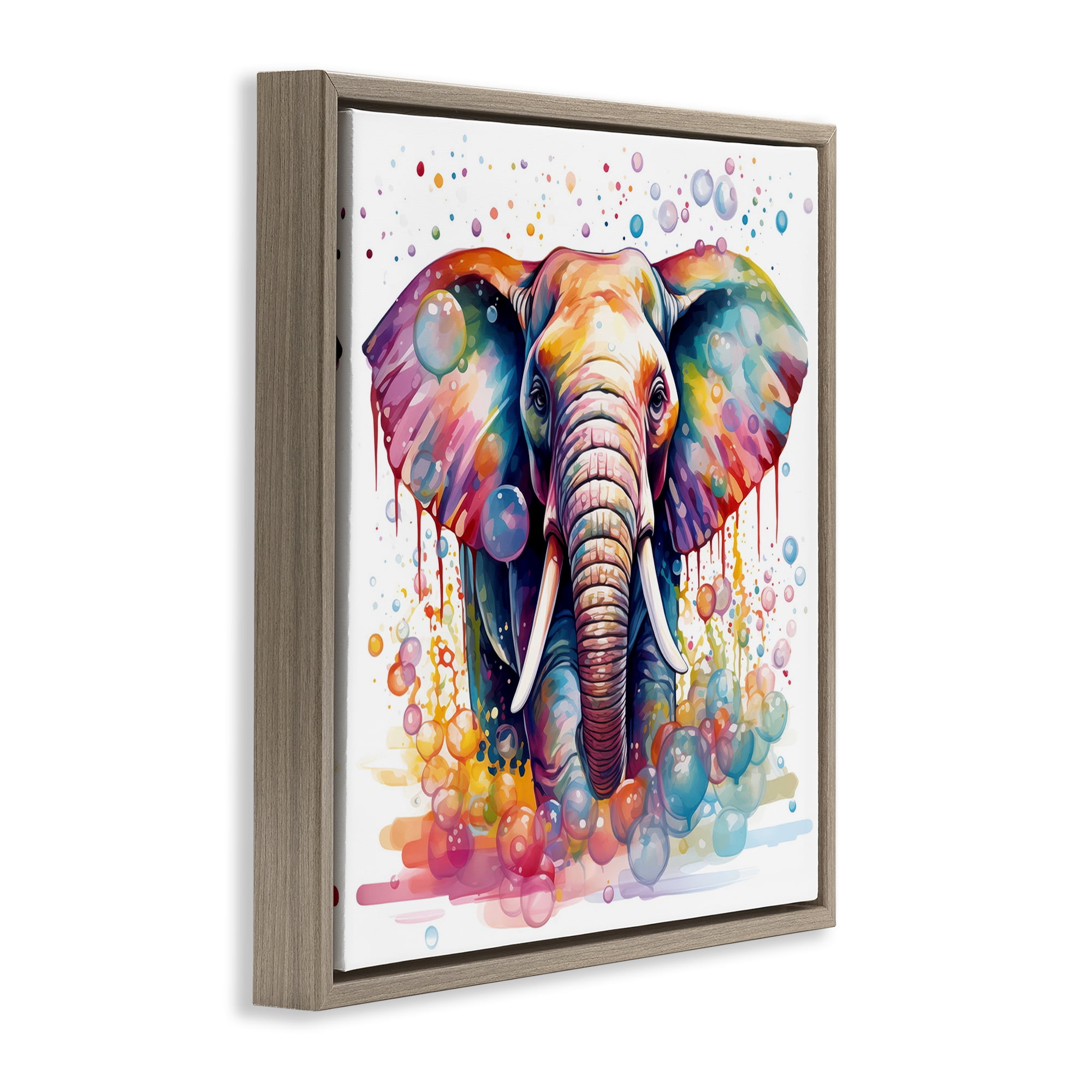Stupell Industries Bubble Pattern Elephant Bath & Laundry Painting Brown Floater Framed Canvas Art Print Wall Art, 18 x 18