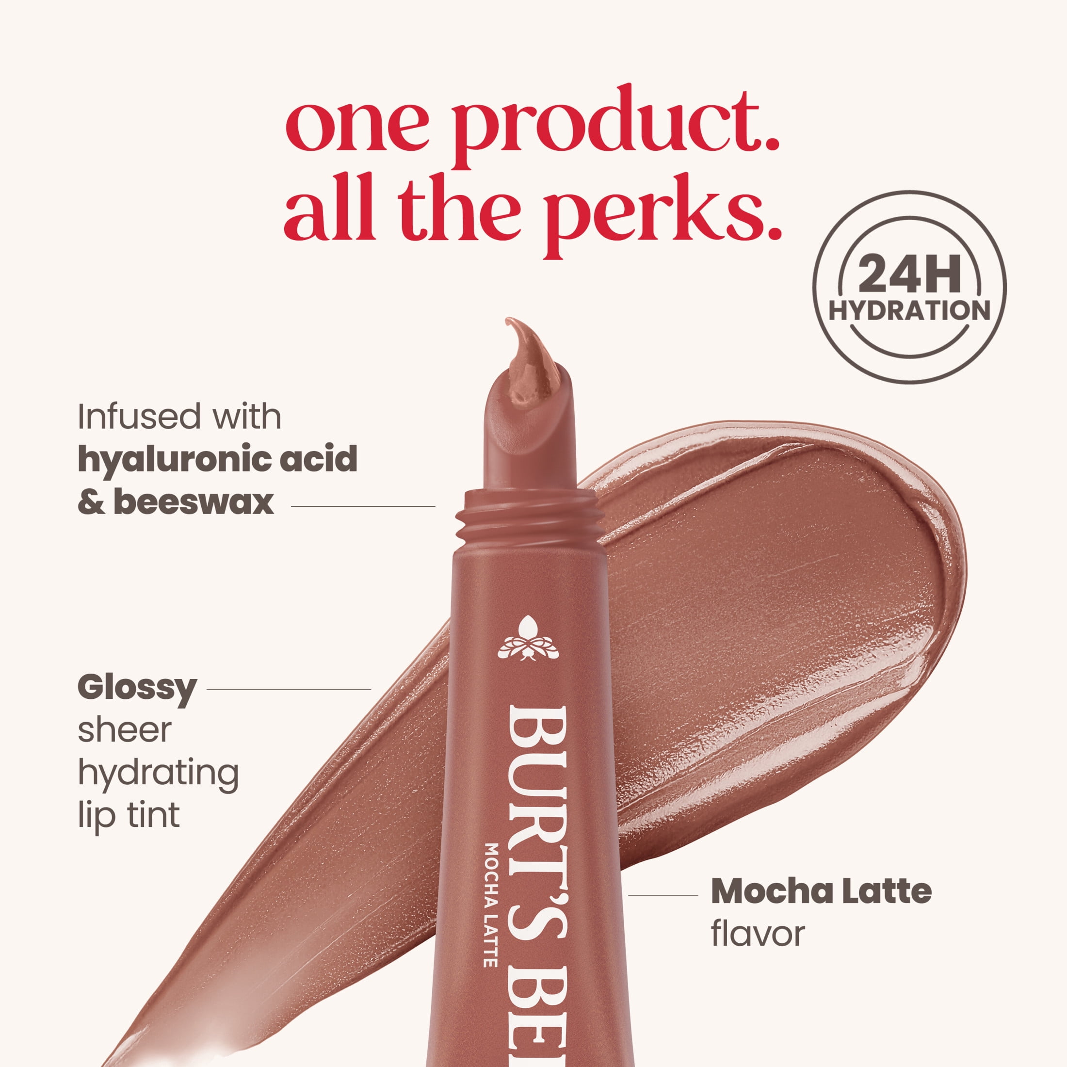 Burt's Bees 24-Hour Hydrating Tinted Glossy Lip Balm, Mocha Latte