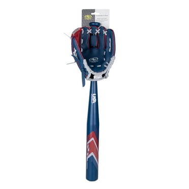 Athletic Works Teeball Bat and Glove Combo Set, Blue/Red