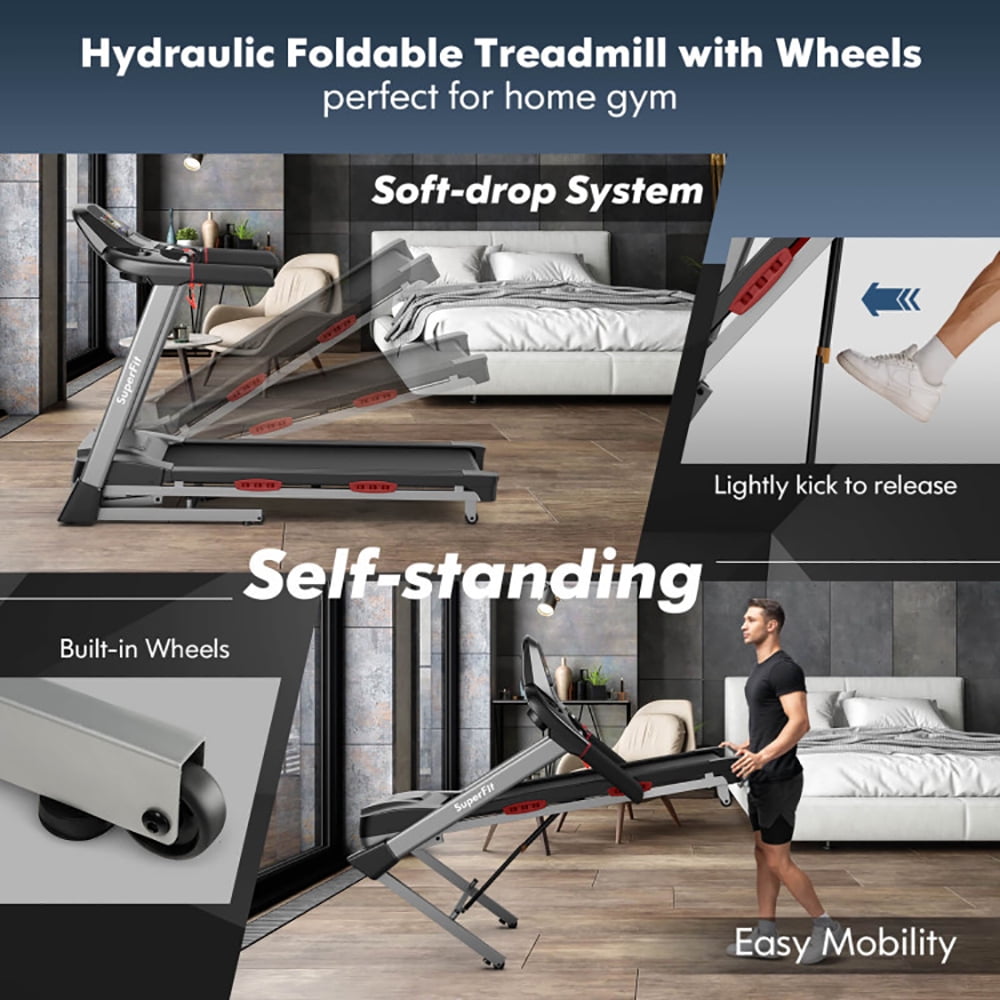 Topcobe 4.75 HP Folding Treadmill with Auto Incline and 20 Preset Programs, Smart Digital Folding Treadmill, Electric Foldable Exercise Fitness Machine, Black