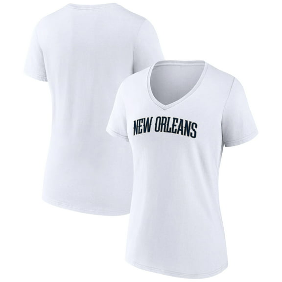 Women's White New Orleans Pelicans Wordmark V-Neck T-Shirt