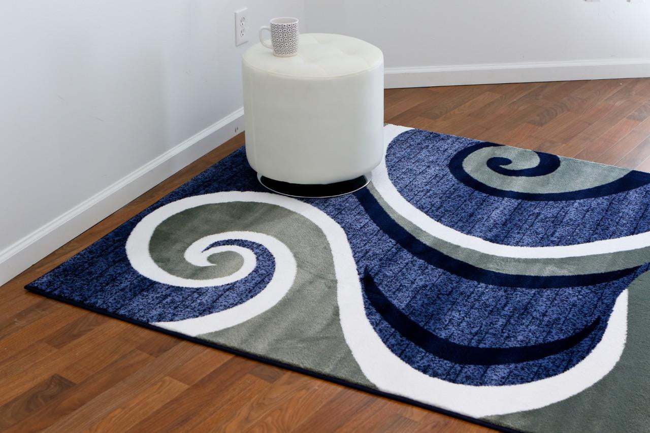 Persian Rugs 0327 Blue Swirls Modern Abstract Area Rug 10x13