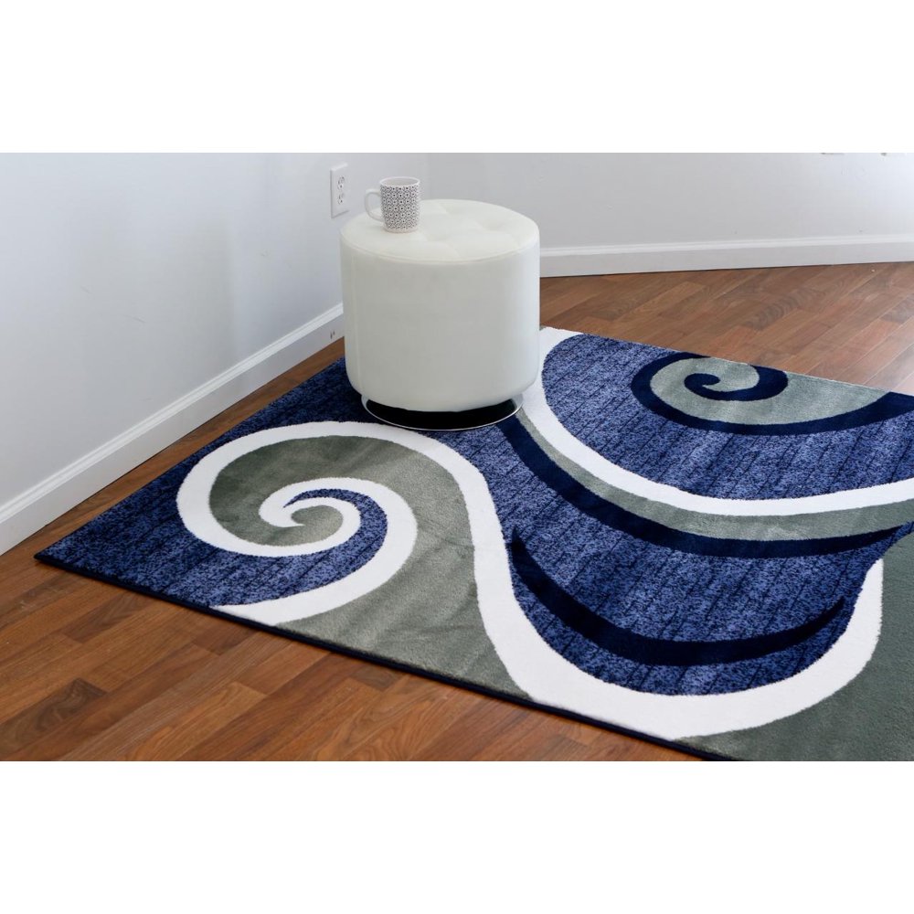 Persian Rugs 0327 Blue Swirls Modern Abstract Area Rug 10x13