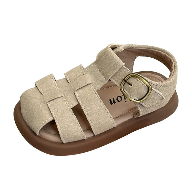 MIASHUI Girls Closed Toe Summer Sandals Comfortable Outdoor Hollow Out Shoes,Beige,4-4.5 Years
