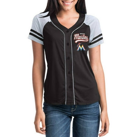- MLB Miami Marlins Women's Short Sleeve Button Down Mesh Jersey