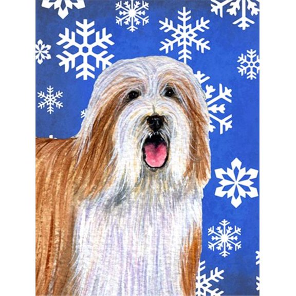 11 x 15 in. Bearded Collie Winter Snowflakes Holiday Garden Size Flag