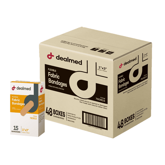 Dealmed 1" x 3" Fabric Adhesive Bandage with Sterile Non-Stick Pad, 15/Box (Case of 48)