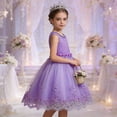 thumbnail image 4 of MGDXOX Girls Sleeveless Lace Bodice Tulle Dress with Pearl Neckline and Floral Lace Hem Formal Party Dress for Wedding Purple 5-6Years, 4 of 8
