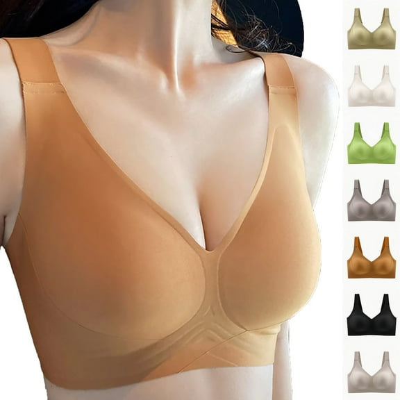 Feancey Push up Bras for Women Plus Size Wireless Brassiere High Support Seamless Bra Summer Casual Everyday Underwear Brown L