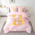 thumbnail image 2 of Homewish Pink Gold Monogrammed B Bedding Comforter Set 7pcs, Marbling Artwork Abstract Queen Bedding Sets, Rose Flower Print Reversible Queen Sheet Sets, Super Cozy Room Decor, 2 of 7