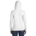 thumbnail image 3 of JustBlanks Ladies 100% Combed Ring Spun Cotton Long Sleeve Hooded T-Shirt Relaxed unlined hood Semi-fitted contoured silhouette with sideseams, 3 of 3
