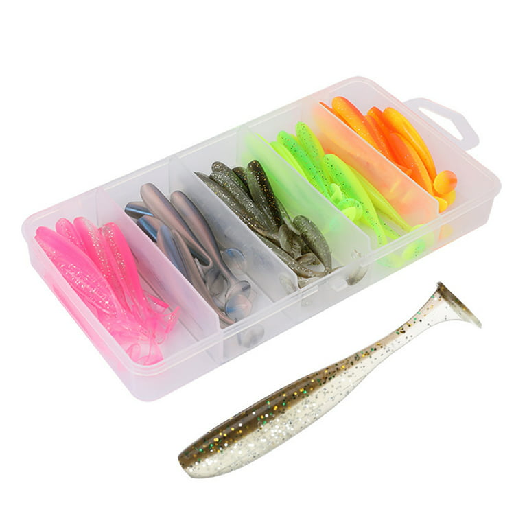 HGYCPP Soft Fishing Baits, Worm Artificial Lures, Minnow Swimbaits with T- Type Paddle Tail Realistic Color Fishing Lures Kit 