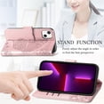 thumbnail image 6 of for Apple iPhone 13 Mini Cute Wallet Case, 3D Butterfly Flower Premium PU Leather with Credit Card Slots Holder Magnetic Closure Folio Phone Cover for iPhone 13 Mini Rhinestone Rose Gold, 6 of 16