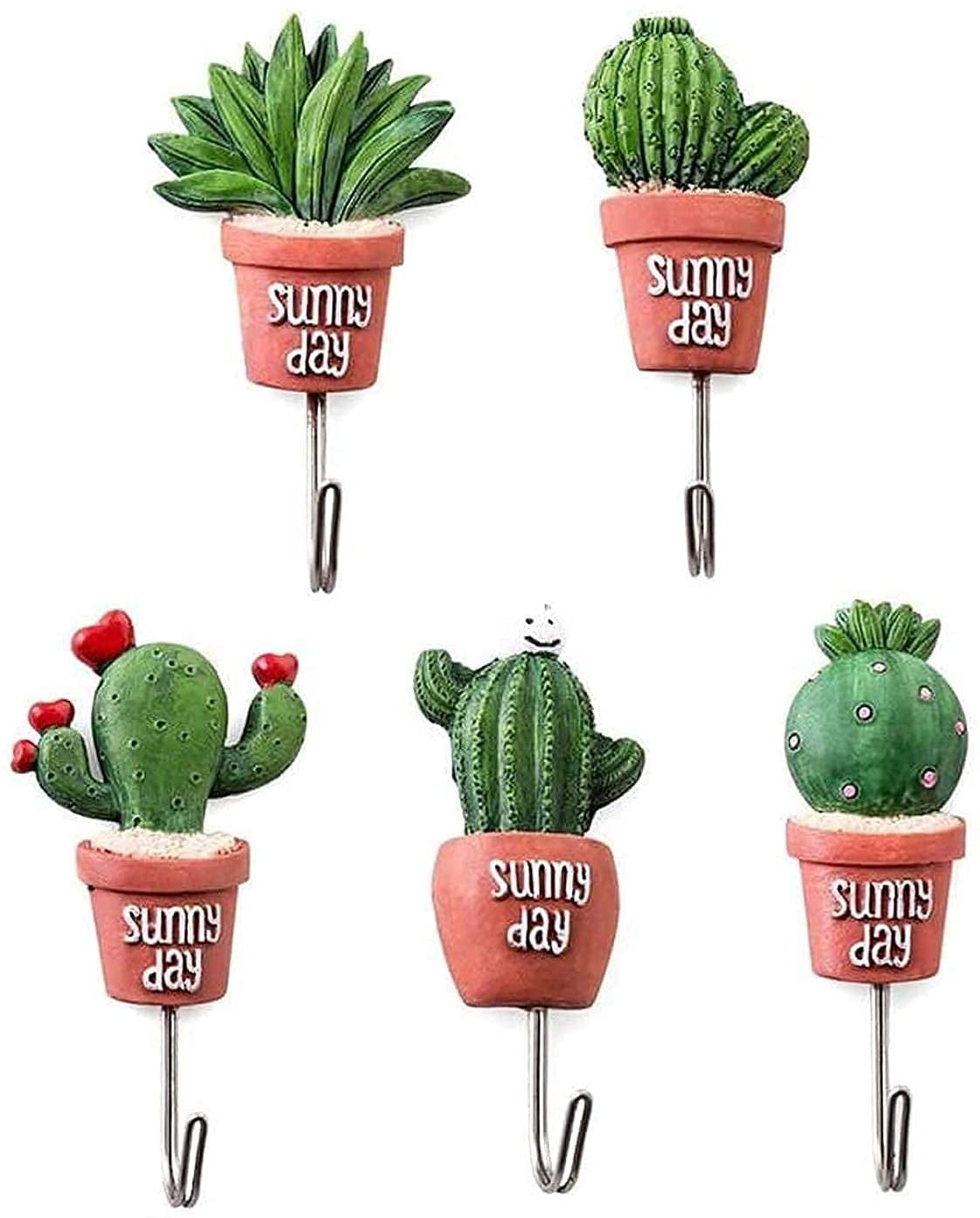 5 Crochets Muraux Reccisokz Style Cactus - Adhésif Ou Vis Inclus - Pour Cuisine, Salle De Bain Ou Bureau