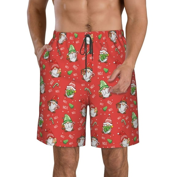 Logiee merry Christmas gnome Print Mens Swim Trunks Quick Dry Board Shorts,Breathable Hawaii Beach Shorts Swimwear Bathing Suits-Small