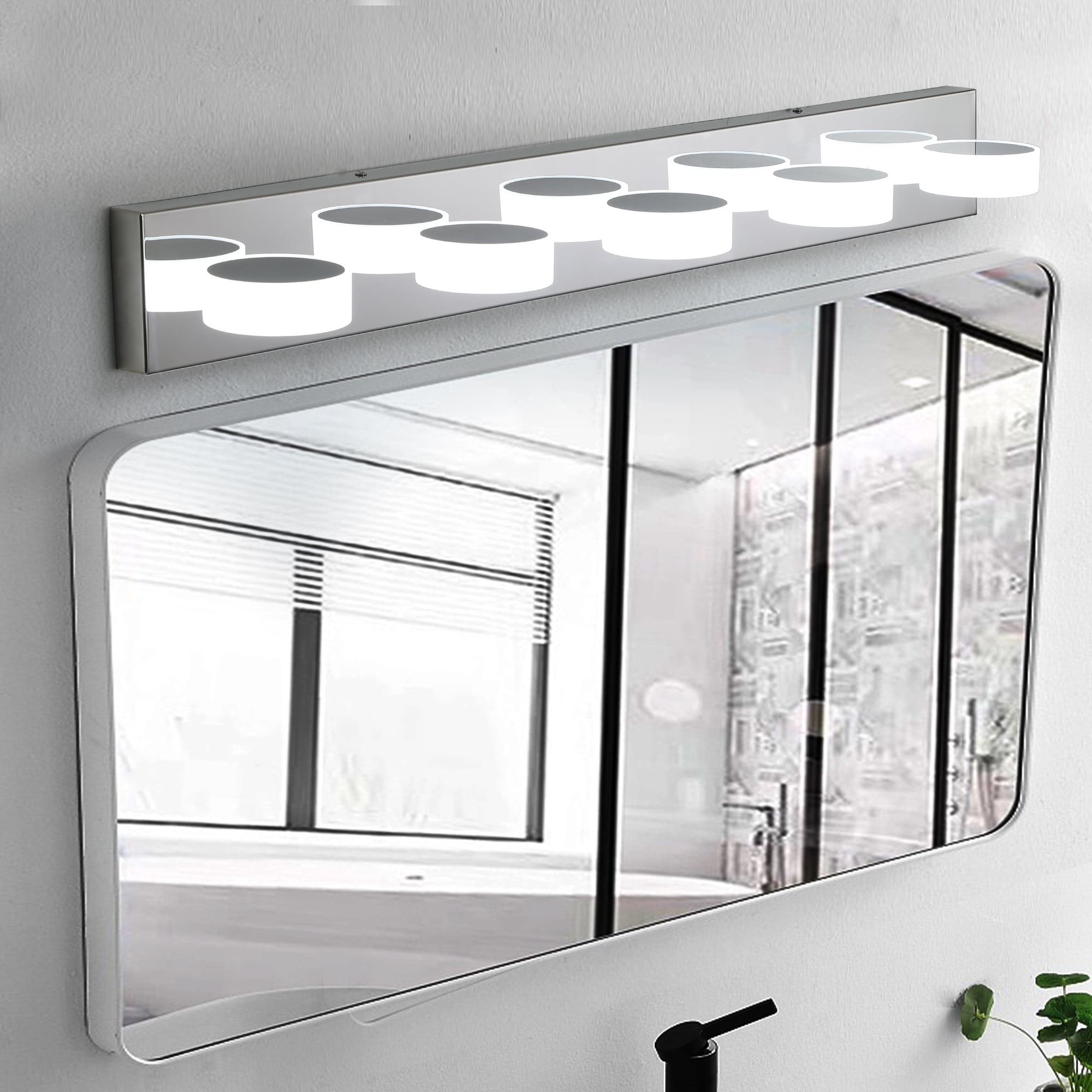 5 Light Modern Rotating Oval Lampshade 37.0in Metal Vanity Light Fixtures Dimmable for Bathroom Lighting Over Mirror Chrome