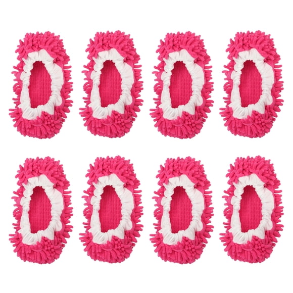 Uxcell Mop Slippers Washable Chenille Duster Cleaning Shoes Cover Fuchsia 8 Pack