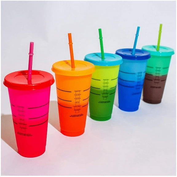 Topboutique Plastic Tumblers with Lids & Straws 24oz - 5 Pack Reusable Party Drinking Cup BPA free Cold Coffee Tumbler | Color Changing Cups for Kids & Adults