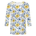 thumbnail image 5 of Womens 2025 Fall 3/4 Sleeve Crew Neck Blouse Fashion Print Casual Loose Fit Shirt Top, 5 of 6