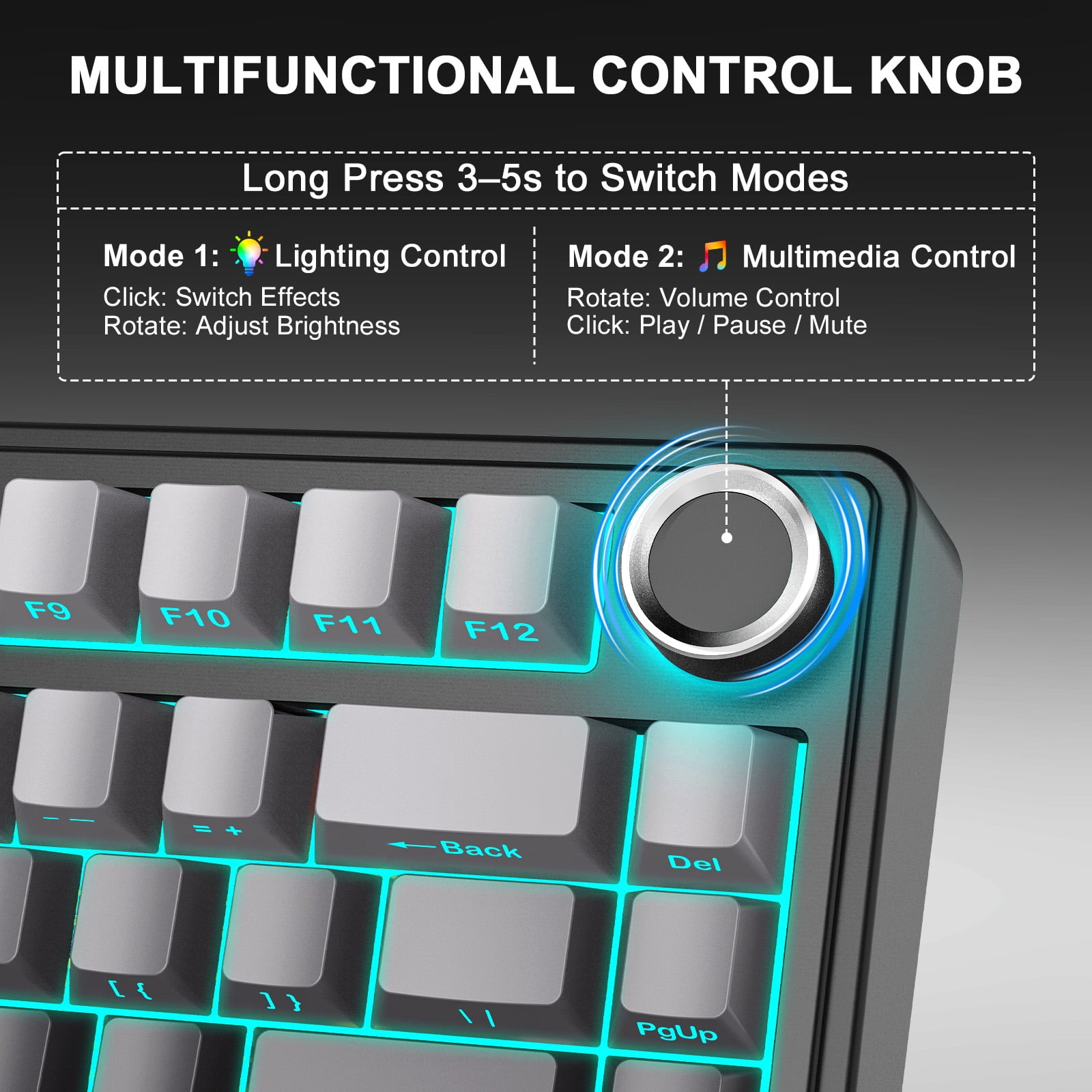 AULA F75 75% Wireless Mechanical Gaming Keyboard, Hot Swappable, RGB Backlit, BT5.0/2.4GHz/Type-C, Pre-lubed Reaper Switches