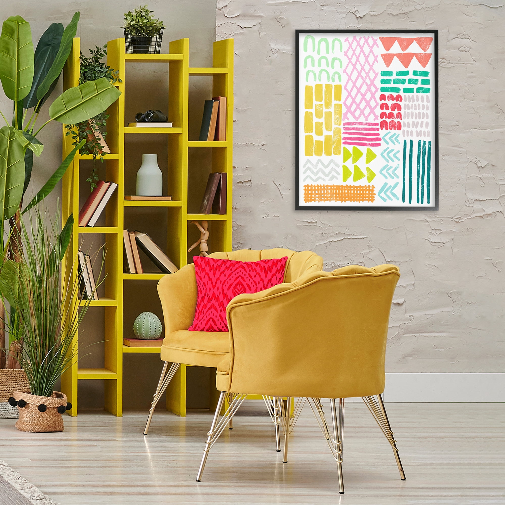 Stupell Industries Fun Varied Patterns & Shapes Abstract Painting Black Framed Art Print Wall Art, 24 x 30