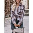 thumbnail image 2 of Wassery Women Plaid Shirts Long Sleeve Turn-Down Collar Button Down Tie Knot Blouses Spring Fall Casual Loose Tops Streetwear, 2 of 7
