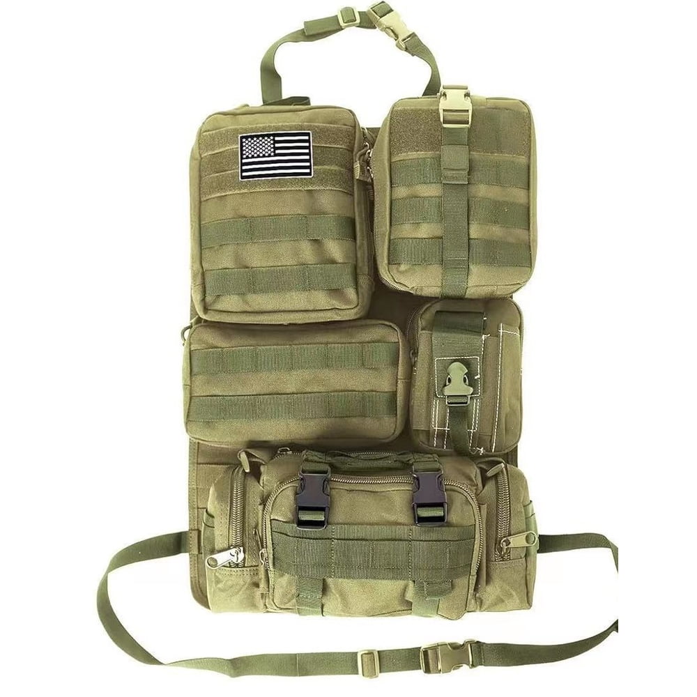 Molle Car Seat Back Organizer, Adjustable Strap, 5 Molle Bags, Vehicle Storage Space, Fabric Material, Ideal For Cars, Trucks & SUV, 21x14.5in, 3lbs
