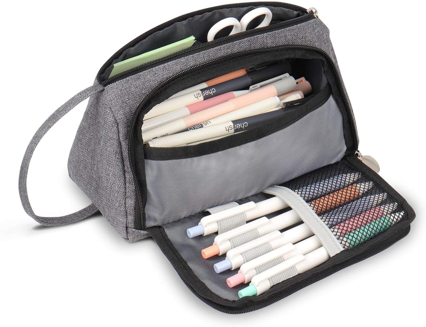 Gray Big Storage Pencil Bag Pouch Pen Case Holder Makeup Bag for Boys Girls Middle High School College Students and Office Supplies Organizer Pencil Case 