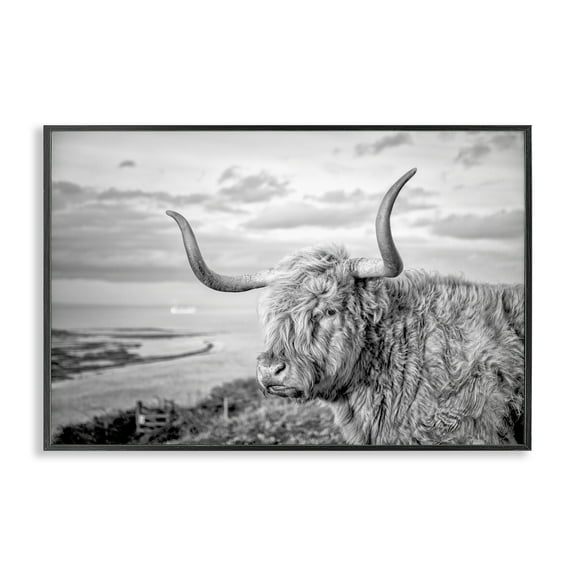 Stupell Industries Cattle with Ocean Breeze Animals & Insects Photography Black Framed Art Print Wall Art, 18 x 12