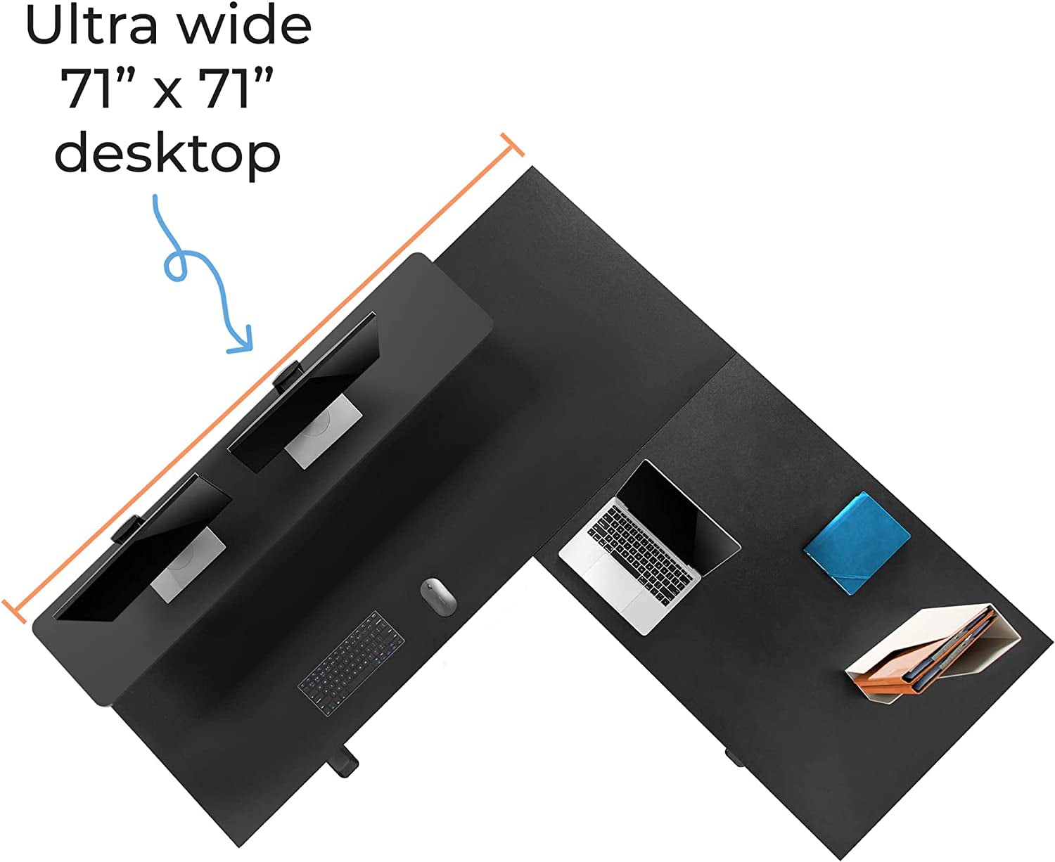 Stand Steady Tranzendesk Power | Extra Large 71 Inch Electric L-Shaped Standing Desk | Giant Corner Stand Up Desk & Sit Stand Workstation| Ergonomic Computer Desk Fits 4 Monitors (Black / 71")