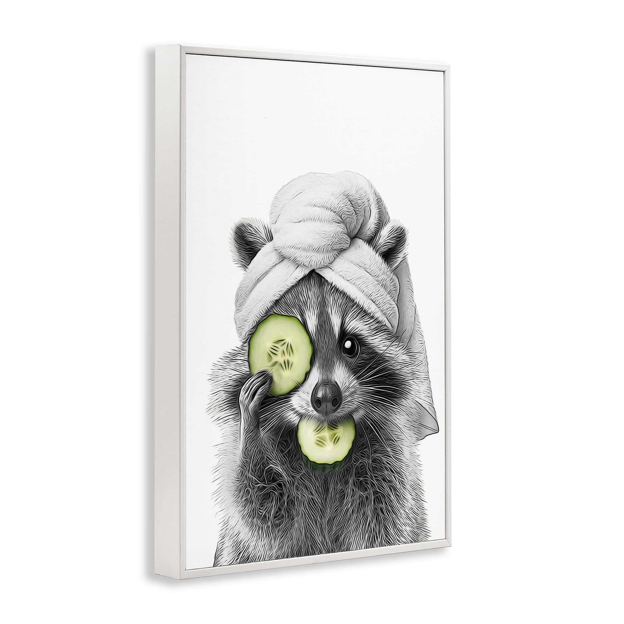 Stupell Industries Raccoon Spa Day Typography Painting White Framed Art Print Wall Art, 12 x 18